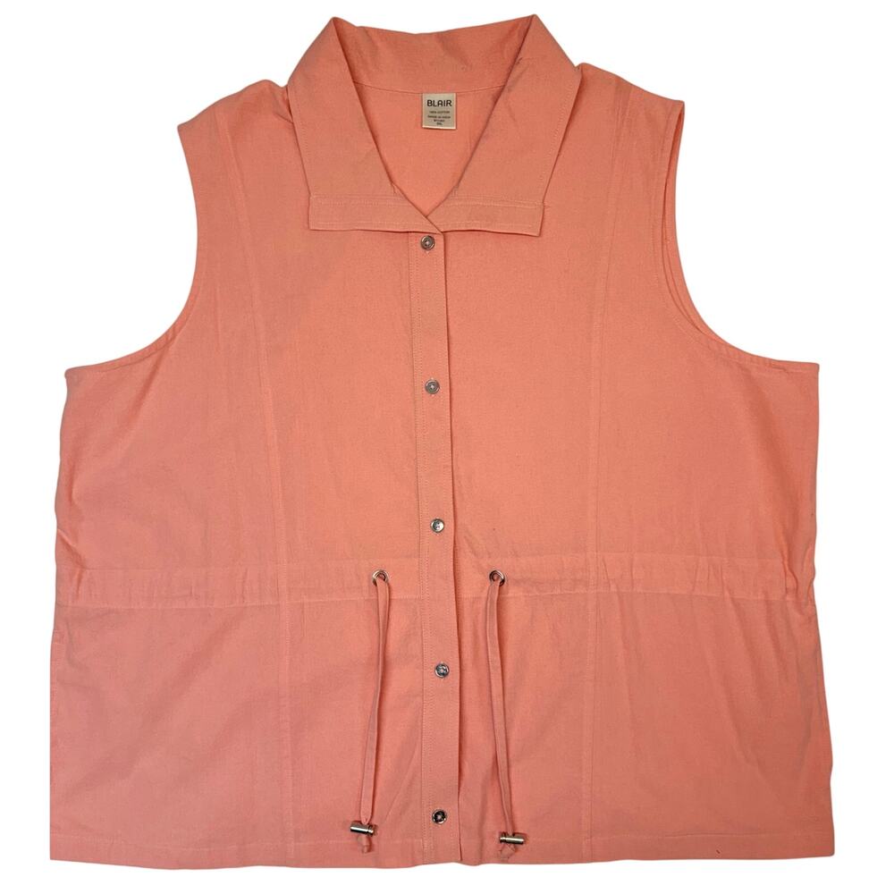 Blair Womens 2X Peach Sleeveless Utility Vest Drawstring Button Front Cotton